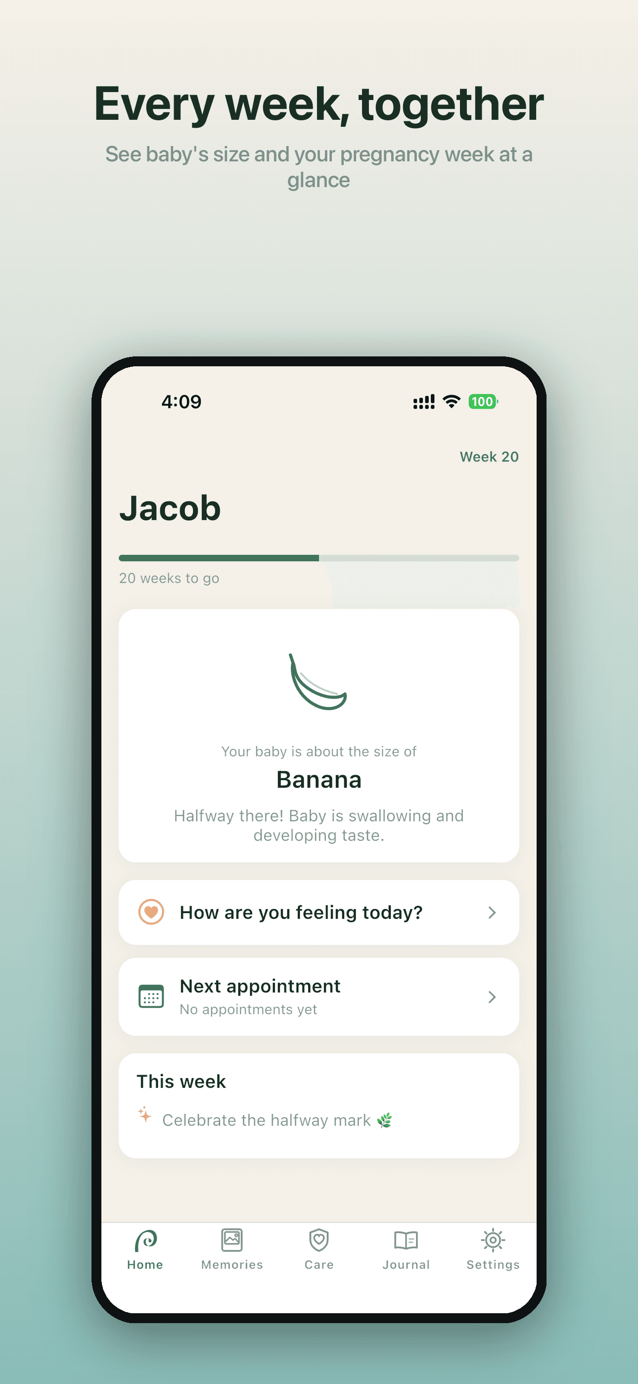 Pregnancy home with week-by-week tracking